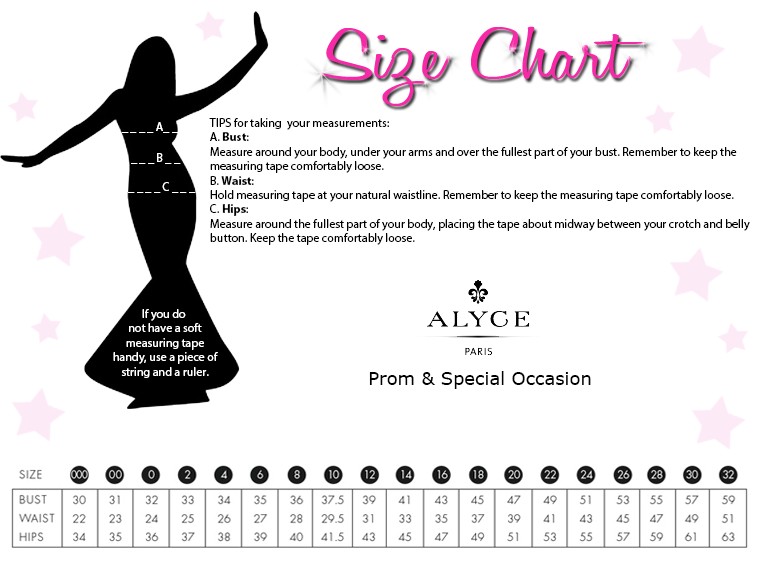 Alyce Designs Prom and Special Occasion Size Chart