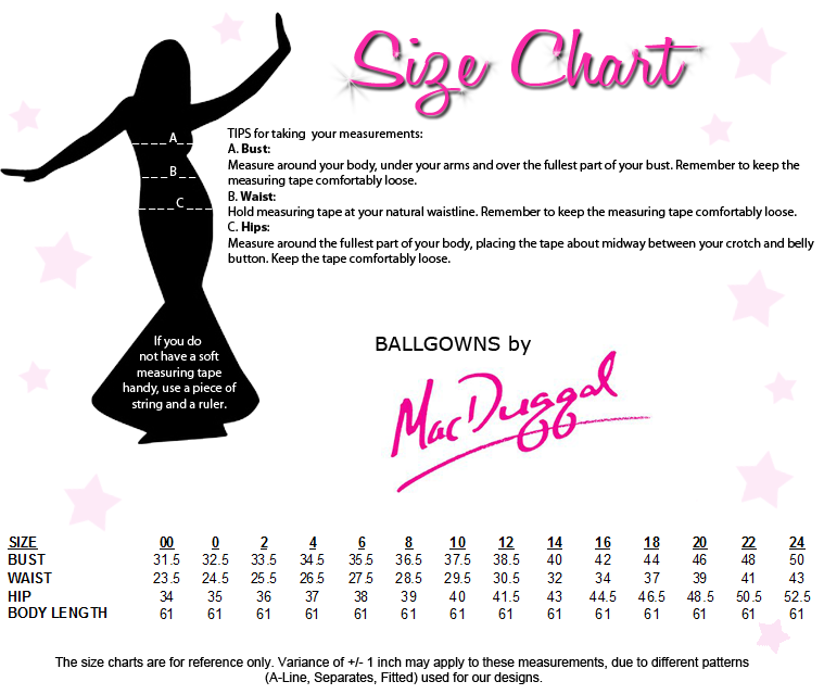 Ballgowns by Mac Duggal Size Chart